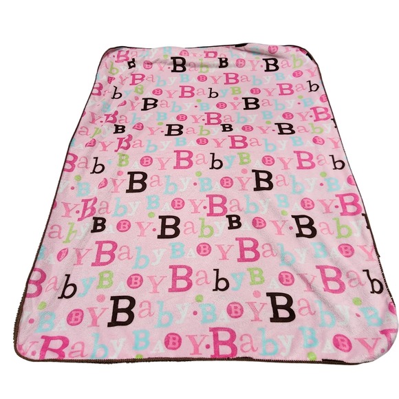 Circo Target Pink Velour Brown B A B Y Letters Sherpa Baby Girl Blanket ABCs